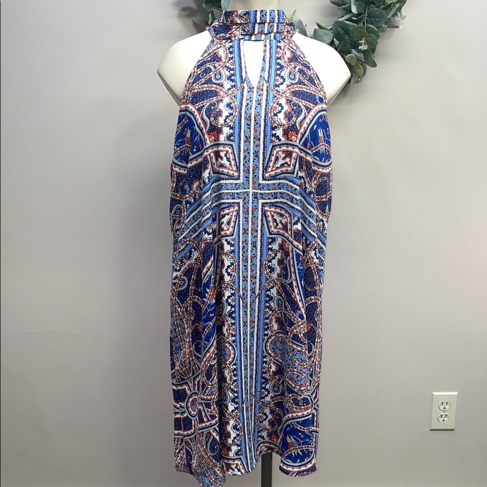 Wrangler Sleeveless Lined Halter Dress Pleated High Neck Keyhole Patterned L